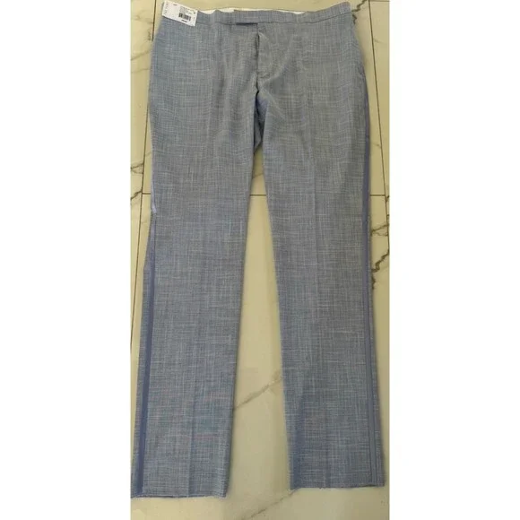 Tre Vero Modern Fit Flat Front Tuxedo Stripe Dress Pants 42R unhemmed light blue